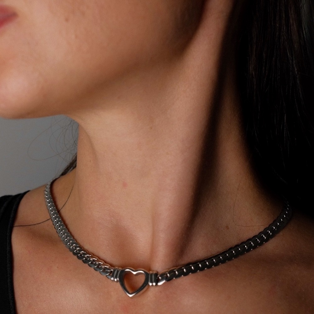 New Silver Heart Glamour Chain Necklace - Picture 3 of 8